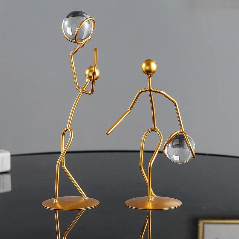 Athlete Crystal Ball Figurine Geometry Man Statue Metal Art Ornament Crafts for Home Children Room Office Tabletop