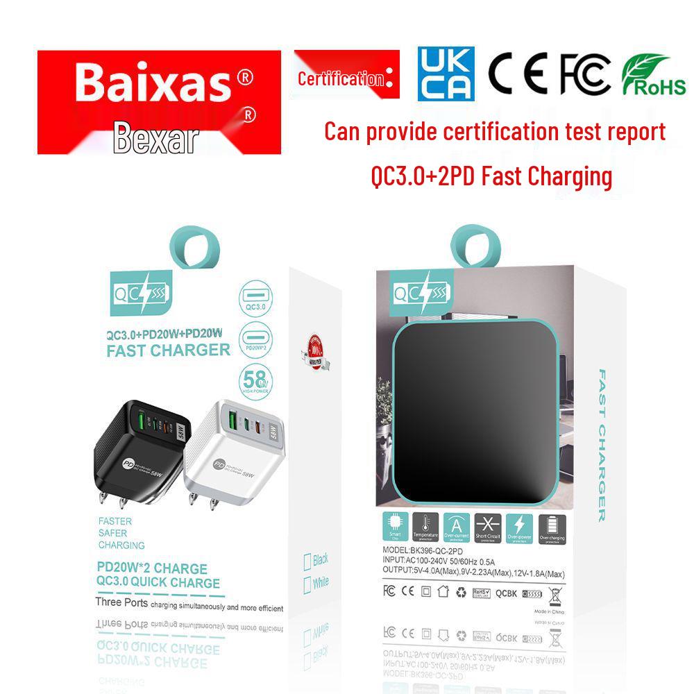 58W Dual Fast Charger with 2PD & QC3.0 - Compatible with EU, US, UK, KR, AU Plugs