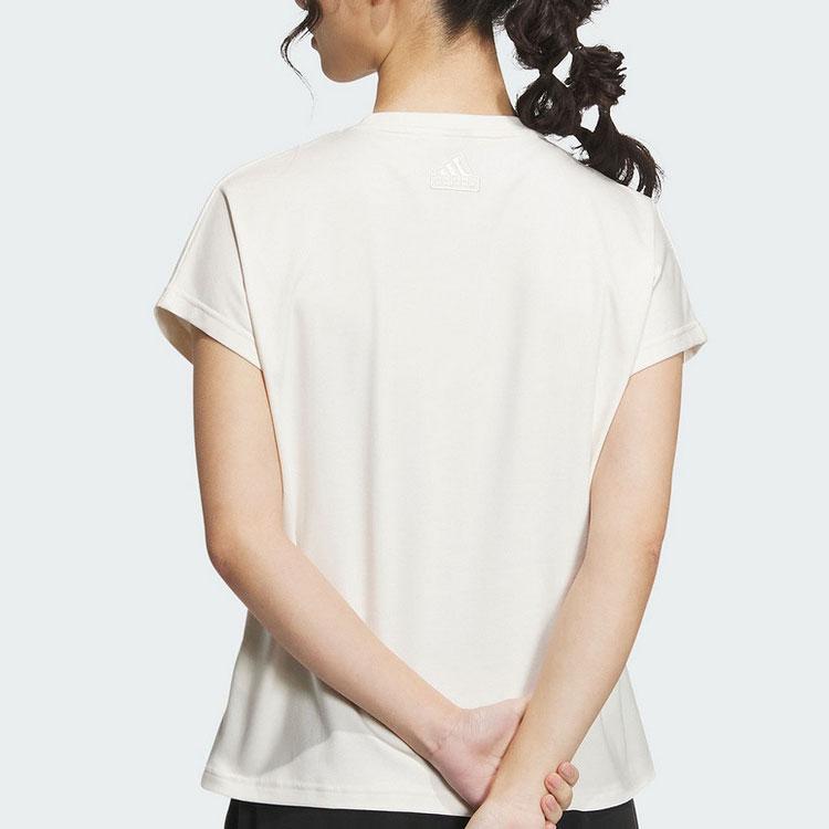 Adidas Alphabet Print Casual Round Neck Training T-Shirt Women Tops Apricot IM8859