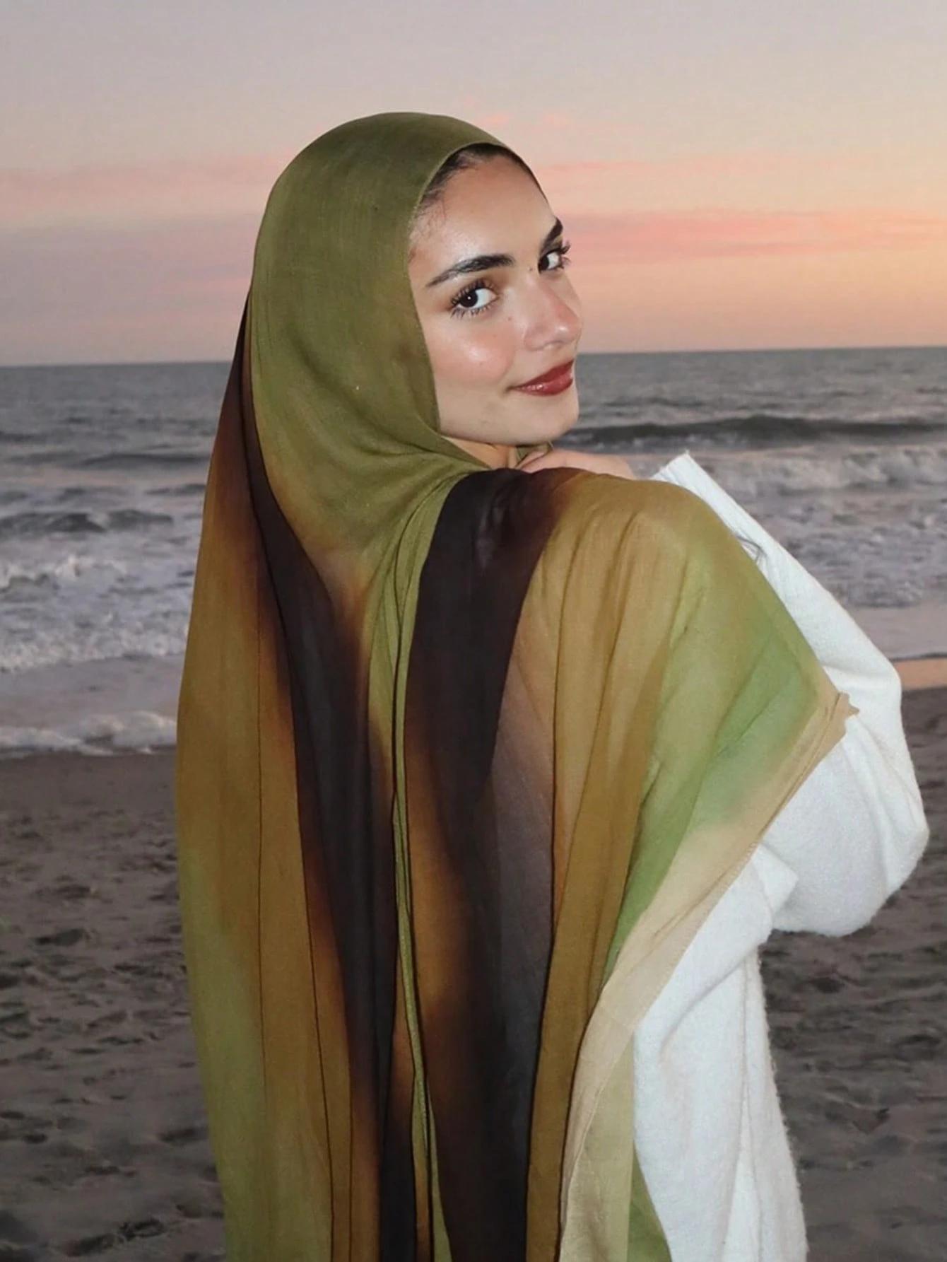 

Новый женский акварельный хиджаб шарф бандана повязка на голову винтажный роскошный пляжный 180 см длинный платок богемный мусульманские аксессуары 2025