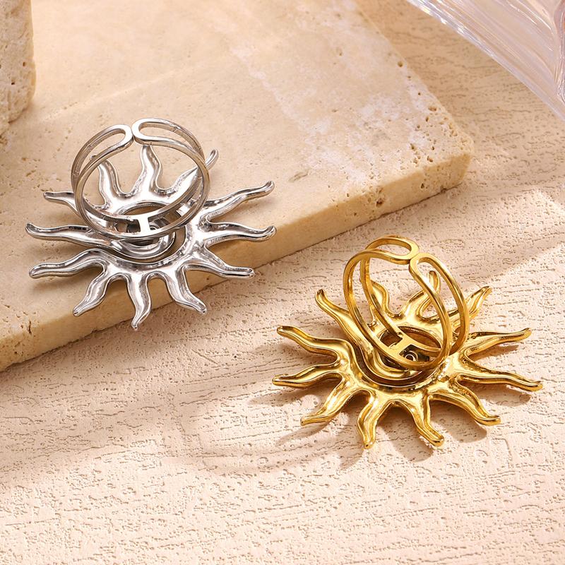 Vintage Sun Stainless Steel Rings for Women Exaggerated Gold Color Sunflower Ring Fashion Statement Jewelry Accessories Gift