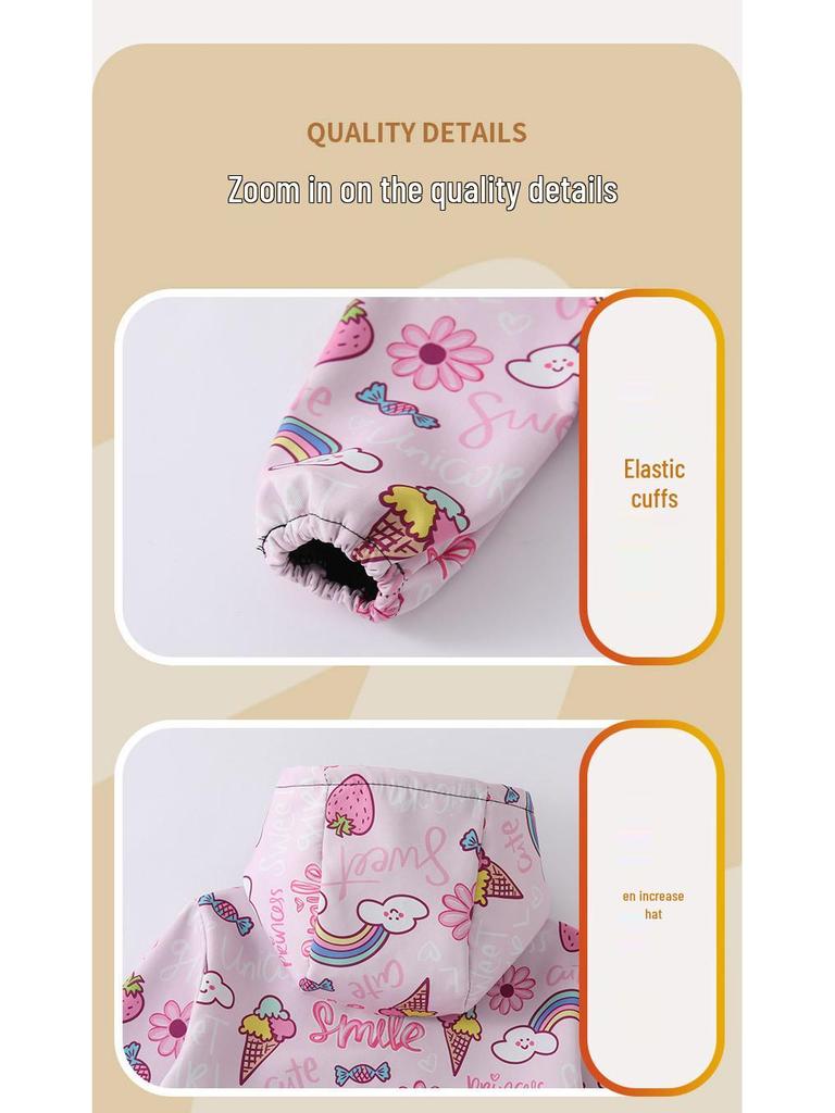 Children's Waterproof Smock: Autumn/Winter Girls' Stain-Proof Mealtime Cover-up & Down Jacket Outerwear.