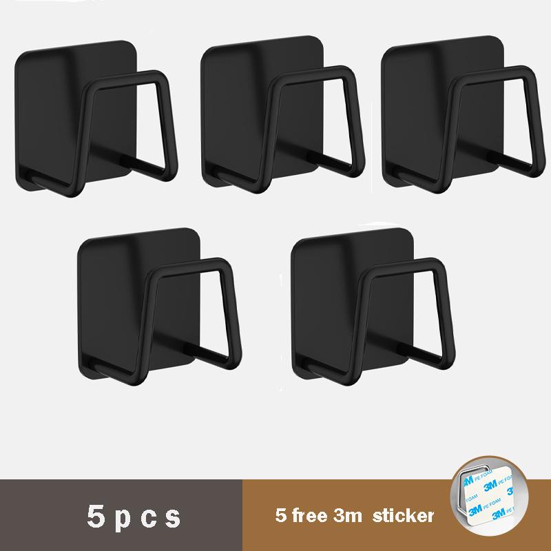 

5 шт. держатель для кухонных губок из нержавеющей стали для мойки, губки для сушки, самоклеящийся держатель для хранения, настенные крючки, органайзер чёрный
