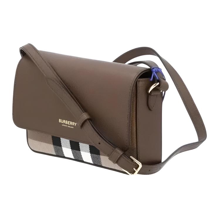 Burberry Borsa a tracolla in pelle e tela con design Color Block da donna Marrone 81111721