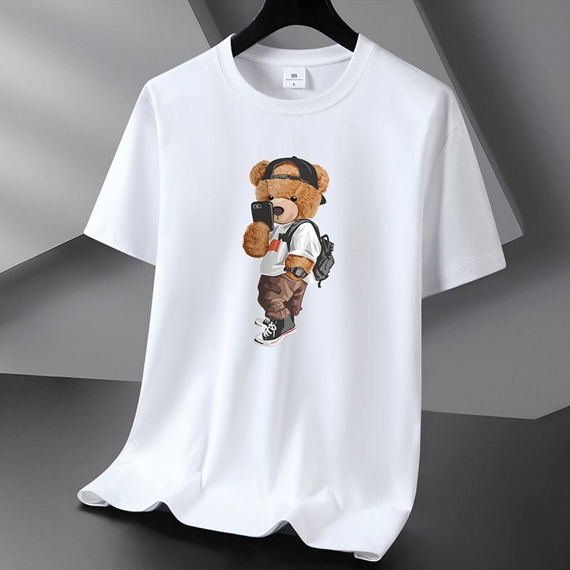 Selfie Bear 10 barev Pure Cotton Tričko Pánské tričko s kulatým výstřihem Krátký rukáv Volný Tričko Velká velikost S-6XL