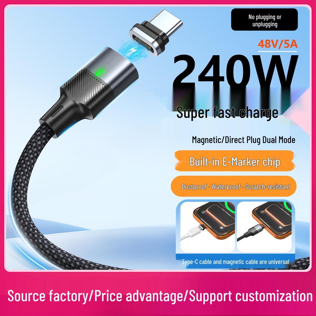 PD240W Multifunctional Magnetic Type-C Charging Cable for Apple, Huawei, Laptop & Phone
