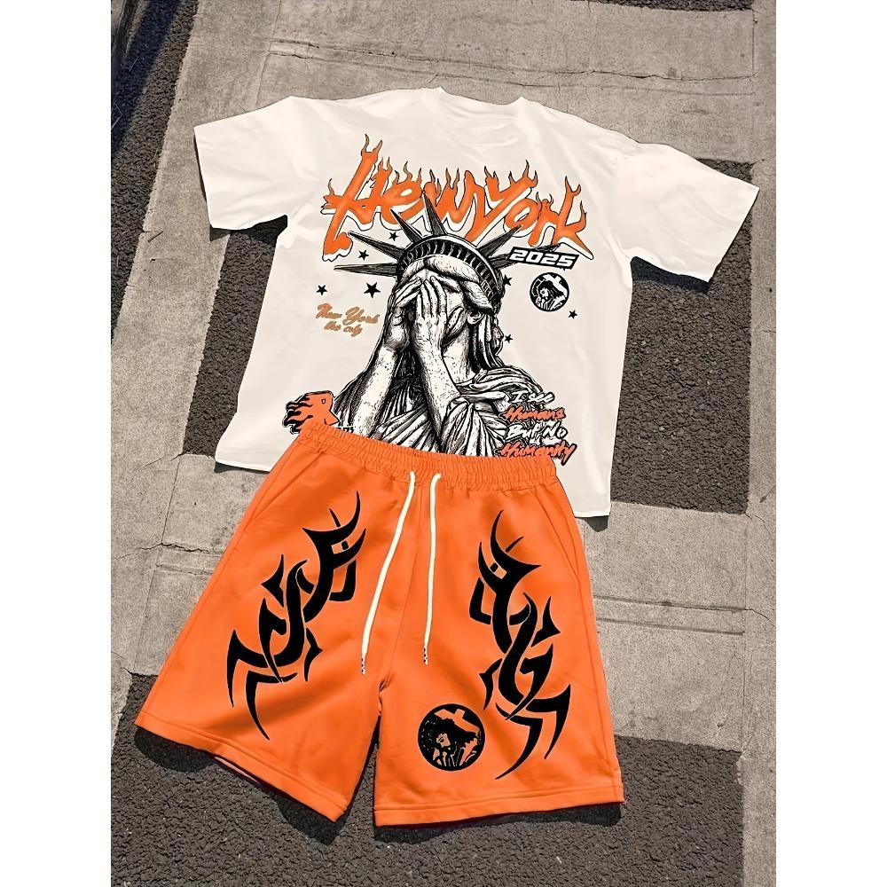 T-shirt e Pantaloncini Estivi Casual a 2 Pezzi con Stampa di Lettere e Figure per Bambini, Outfit per Ragazzi e Ragazze, Abbigliamento per Bambini