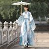 Chinese Wei Jin Dynasty Style Hanfu For Handsome Men, Martial Arts Style Cross Collar Sleeve One-piece Skirt Print Set