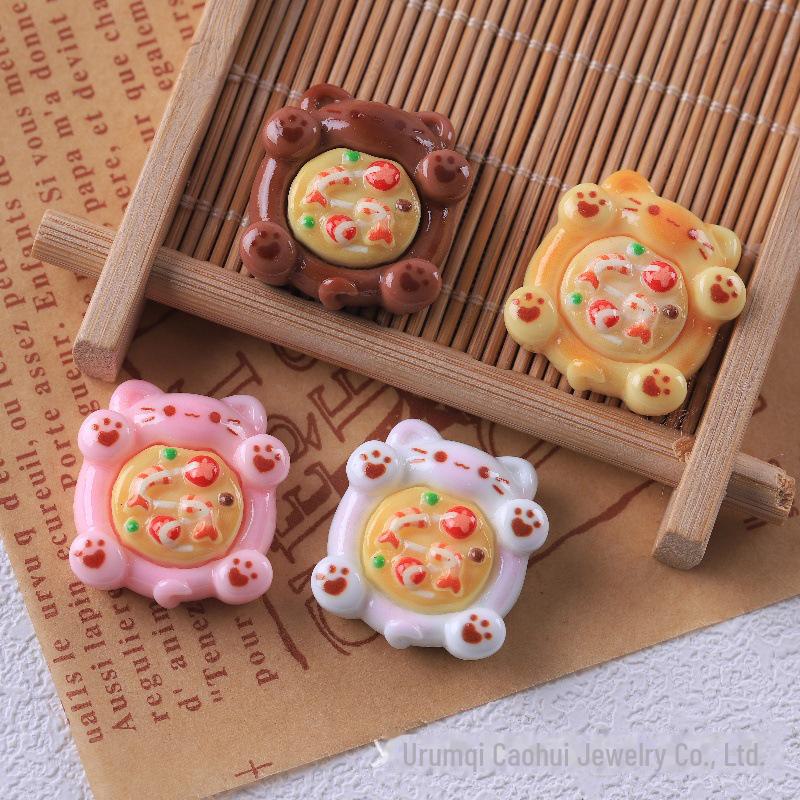 Adorable Cat Pizza DIY Keychain Kit: Includes Handmade Materials, Resin, Patch, Cream Glue, and Accessories for Food Play Simulation.