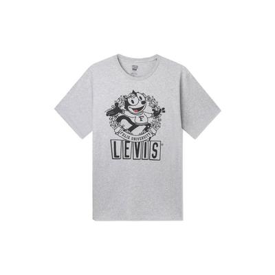 Levis X Kot Filemon Koszulka z nadrukiem logo kreskówki z okrągłym dekoltem Męskie Top Szary A1313-0000