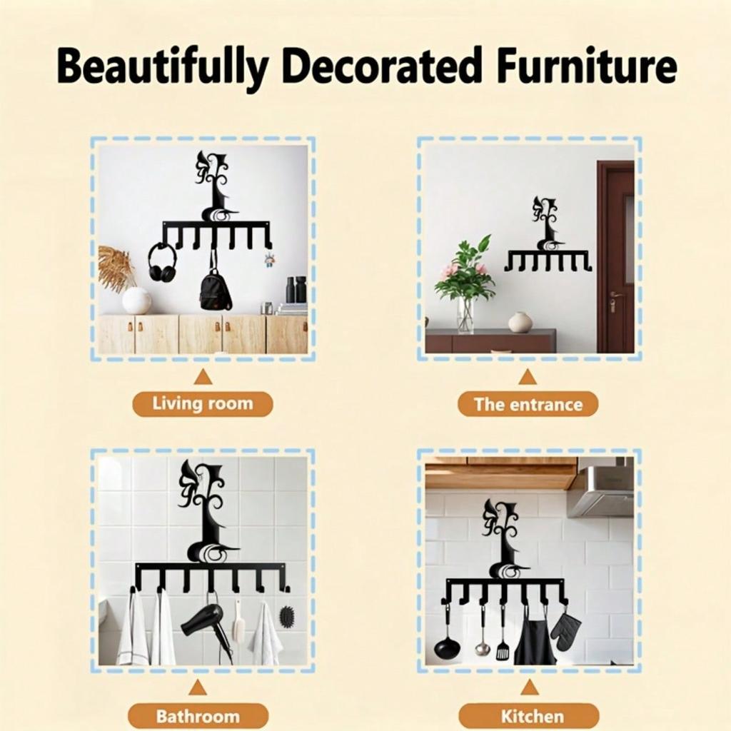 Iron Wall Hook Rack 7 Hooks Letter L Shape Key Holder for Hallway Bedroom Entryway Durable Housewarming Gift