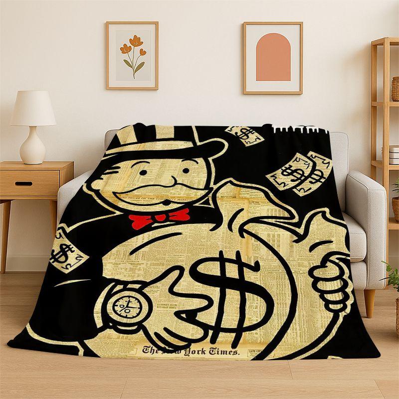 Monopoly Dollar Rich Game Cartoon Flannel Blanket Soft Warm Throw Blanket for Bedroom Living Room Bed Travel Camping Picnic