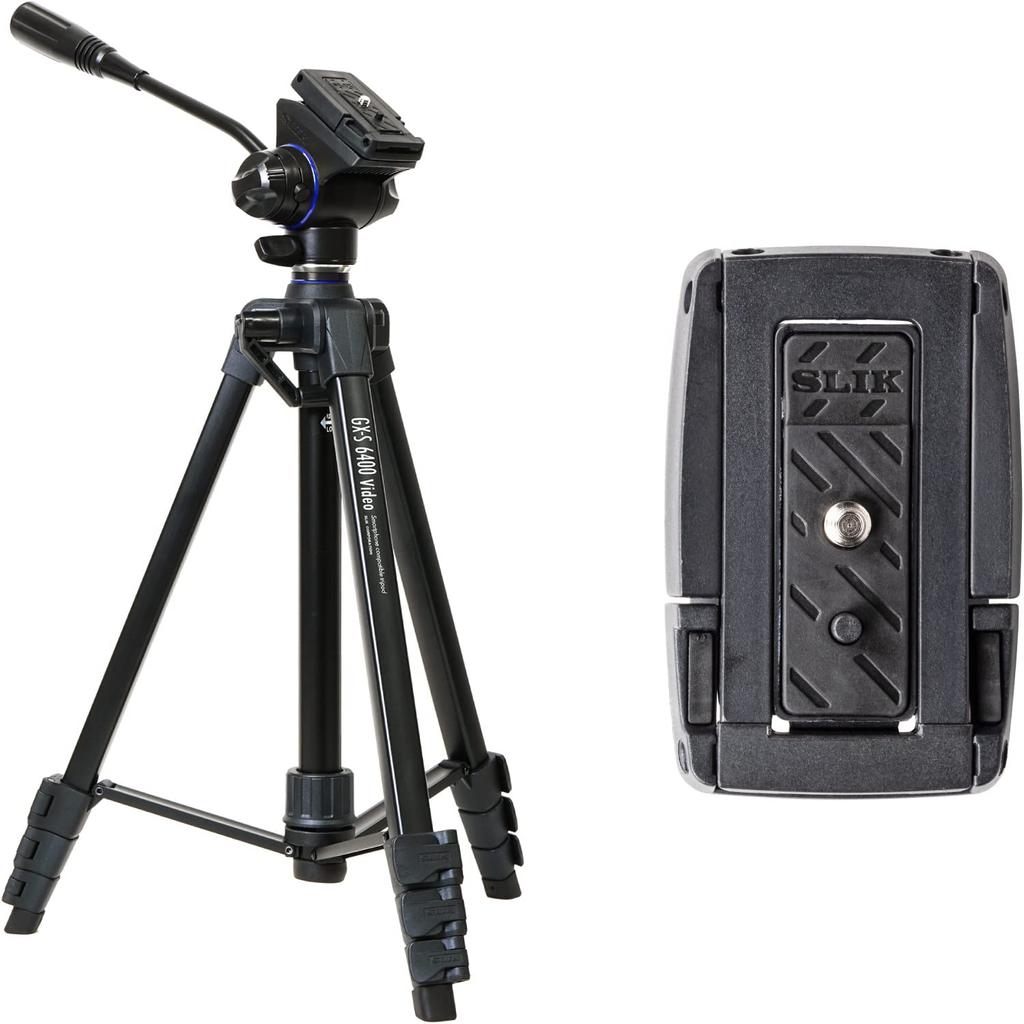 SLIK 6400 VIDEO Smartphone Tripod with One More Quick Shoe Lever 21mm Pipe Head for Video 1580mm Total Quick Shoe GXS6400VST Special GX-S Set, Lock,