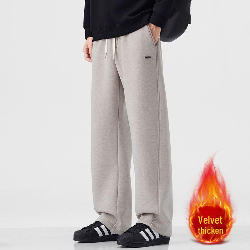

Мужские модные широкие спортивные штаны с бархатной подкладкой: Свободные, теплые, повседневные брюки прямого кроя для осени/зимы. 38 светло-серый