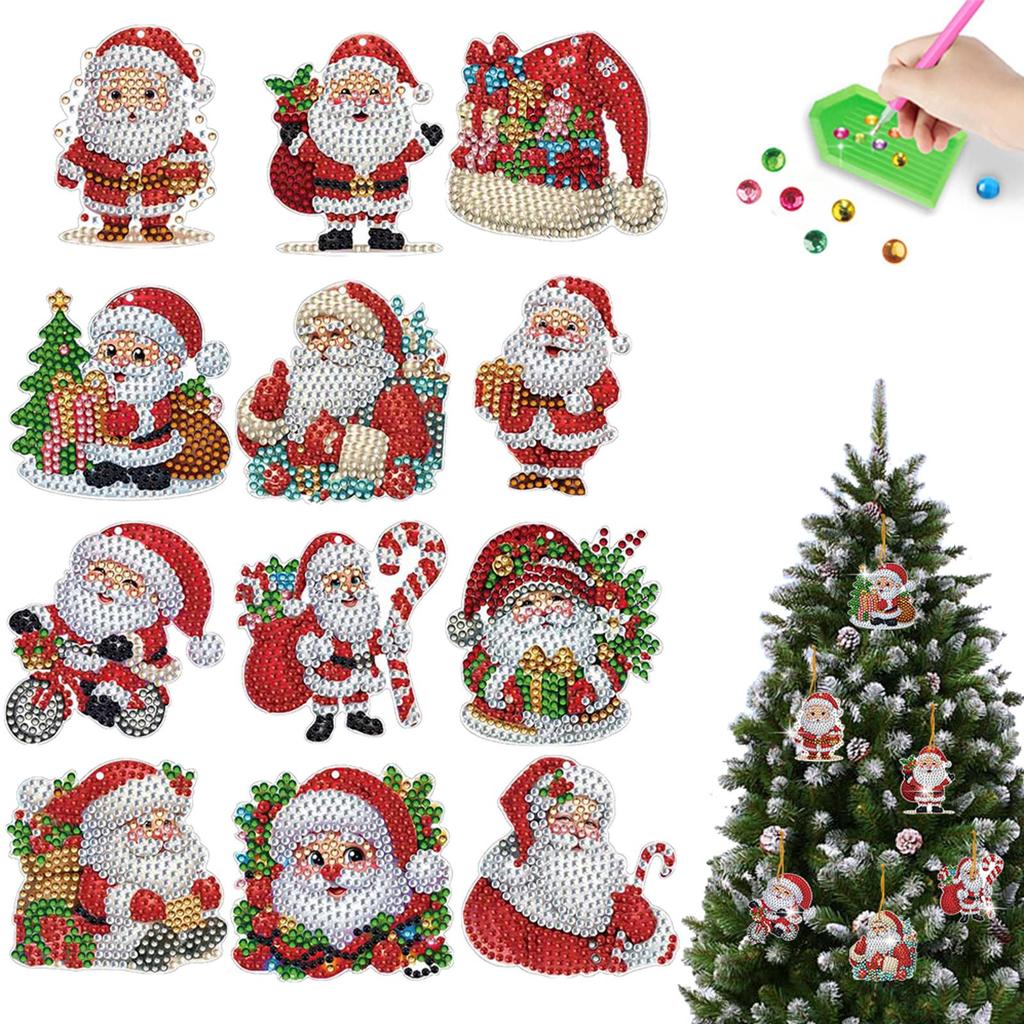 Xmas Theme 2D/Flat DIY Diamond Art Pendant Single Side Drill Acrylic Sparkling Diamond Pendant Window Hanging Art for Home Decor