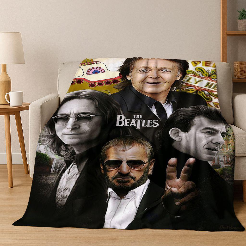 Coperta Flanella 3D B-Beatles Rock Band Star Morbida Calda Plaid per Letto Camera da Letto Soggiorno Viaggio Campeggio Picnic Regalo