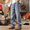 Jieleinuo Men's American Retro Loose Fit Distressed Straight-Leg Jeans