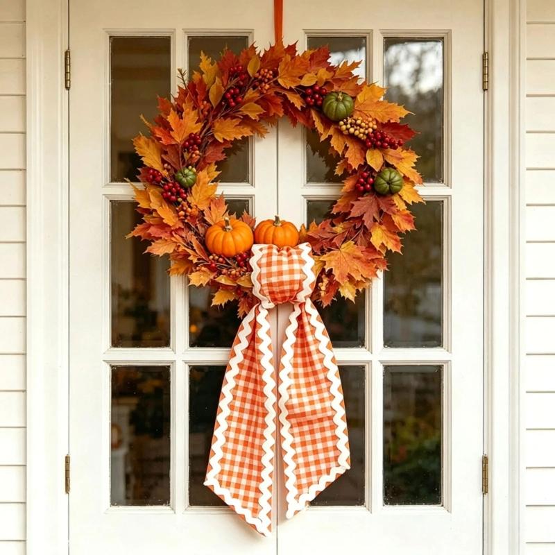 Entryway Wreath Ribbon Tie, Polyester Holiday Accent for Fall Gatherings, Thanksgiving Display and Classroom Use