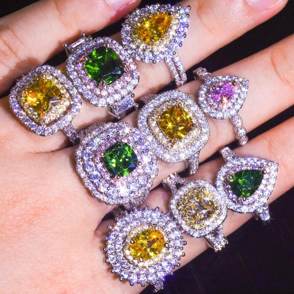 Platinbeschichteter Moissanit Quadratischer Cluster Ring für Damen Prinzessschliff Verlobungsring Simulierte Diamanten