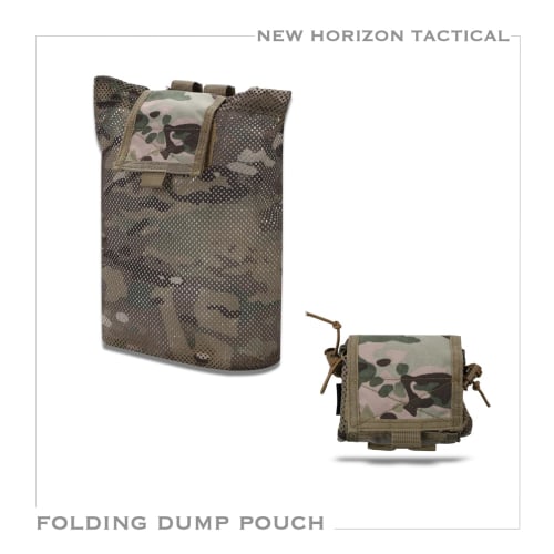 NEW HORIZON Folding Dump Pouch Multicam Mesh Roll-Up Foldable Dump Pouch Utility Pouch Multicam Mesh Molle Compatible Airsoft (Multicam)