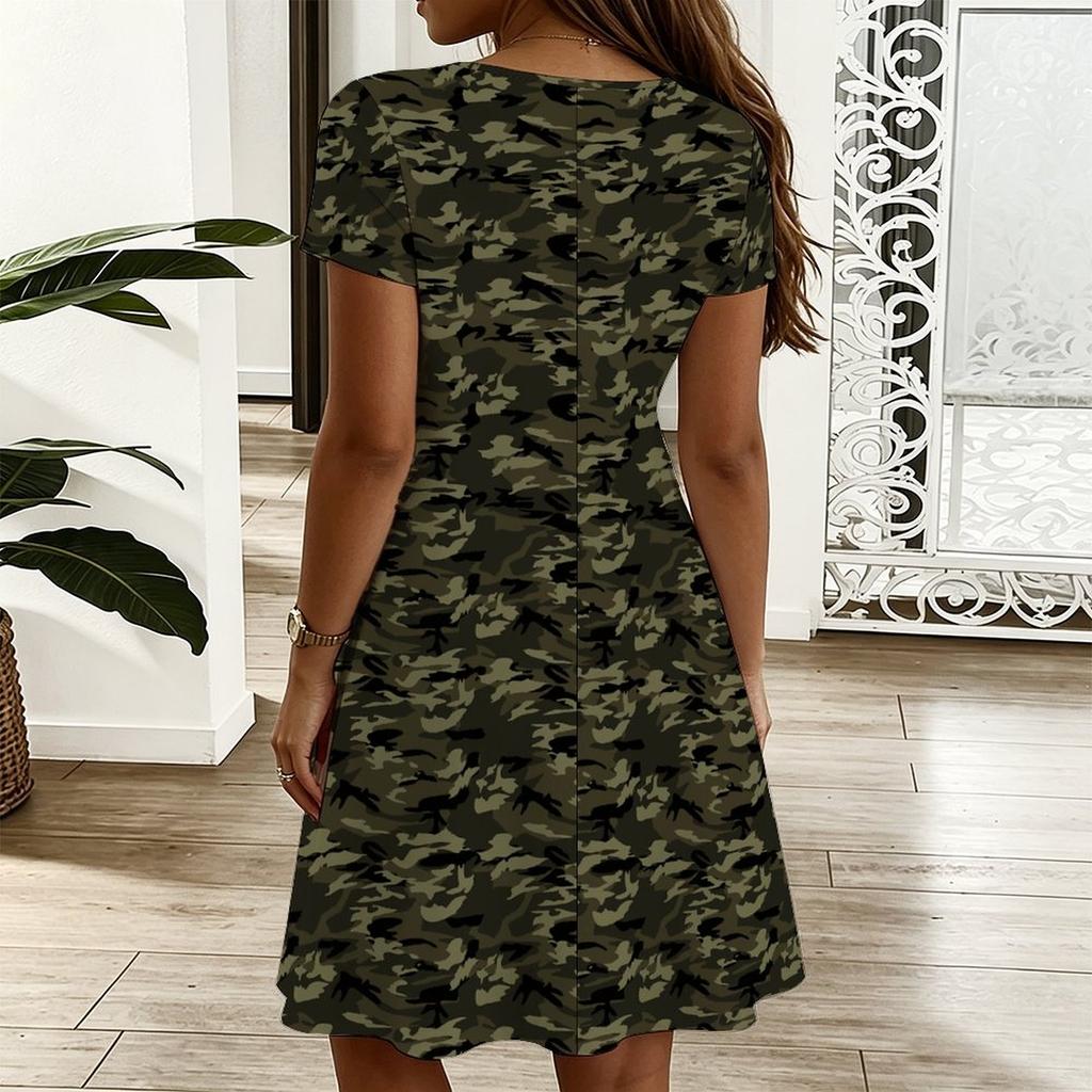 Damen V-Ausschnitt Süße Hyazinthe Floral Übergröße Kurzarm Sommer Locker Kleid