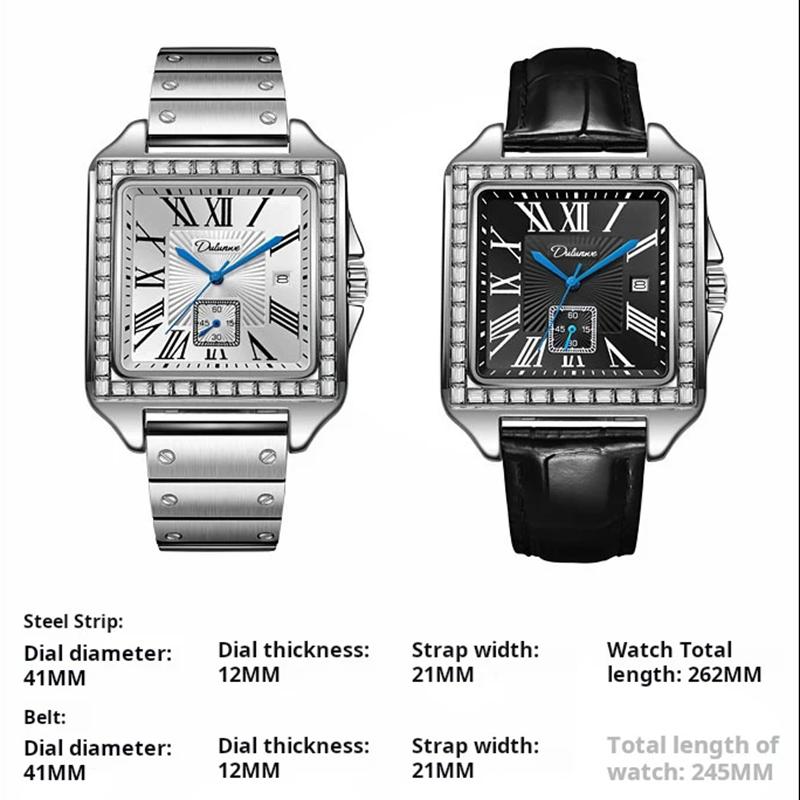 Dulunwe Fashionable Business Luxury Automatic Date Waterproof Square Dial Retro Automatic Mechanical Men's Watch
