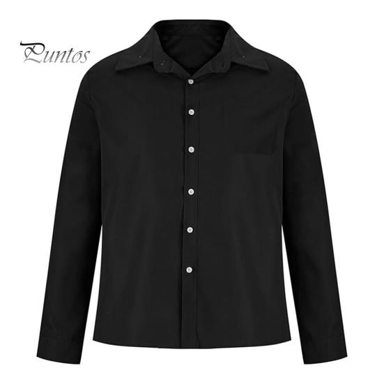 

Весенне-осенняя мужская рубашка с нагрудным карманом, отложным воротником, застегивающимся на пуговицы топом, длинным рукавом, однотонный свободный кардиган, повседневная рубашка M чёрный