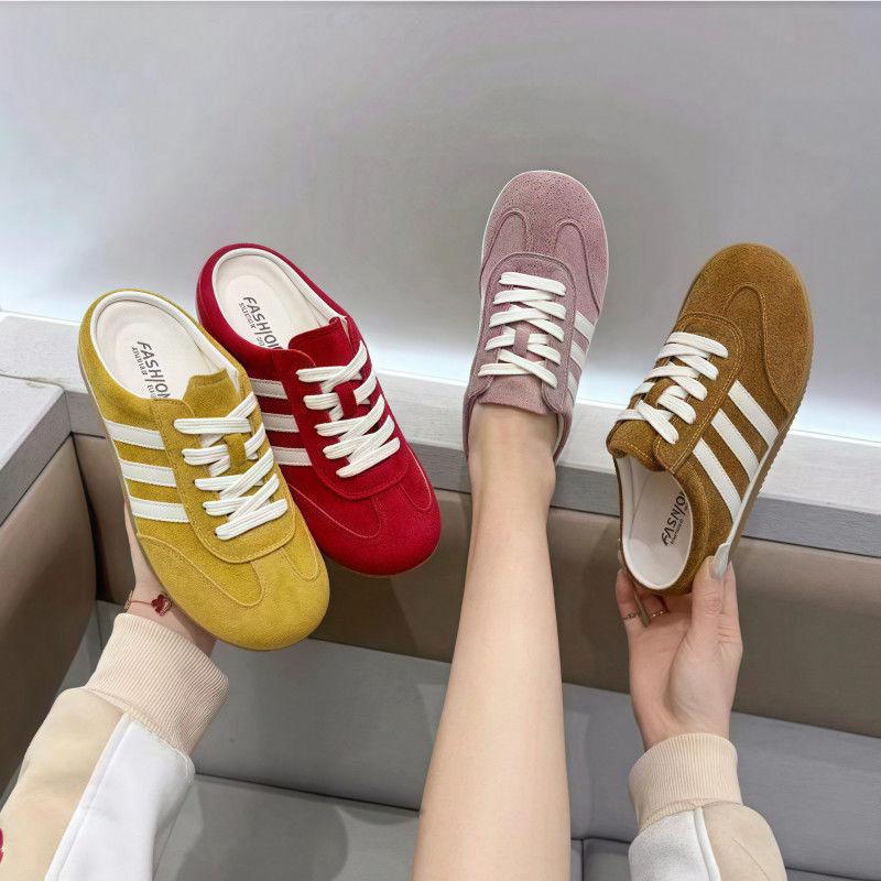 Baotou Half Slippers Women's Summer Outer Wear 2025 New Super Fire Heelless Flat-bottomed German Training Shoes Lazy One-pedal Women's Shoes