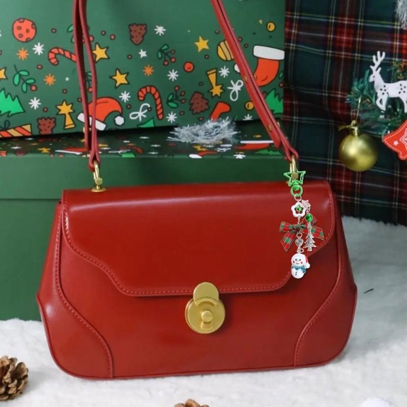 Bowknot Acrylic Phone Charm Straps Elegant Beaded Bowknot Phone Charm with Christmas Charm for Backpacks Purses
