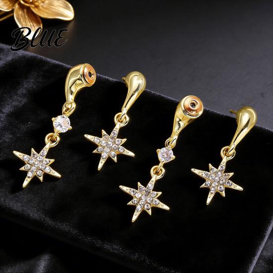Lightweight Star Earrings 1 Pair Women Double Eight-Pointed Pendant Rhinestone