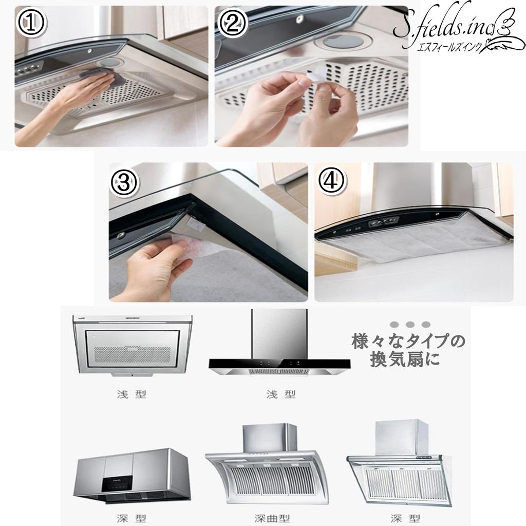 S.fields.inc Ventilation Fan Filters for Range Hoods with Rectifier Plates, 5-Pack/10-Pack, Stick-On, 60 x 90cm (Set of 5)