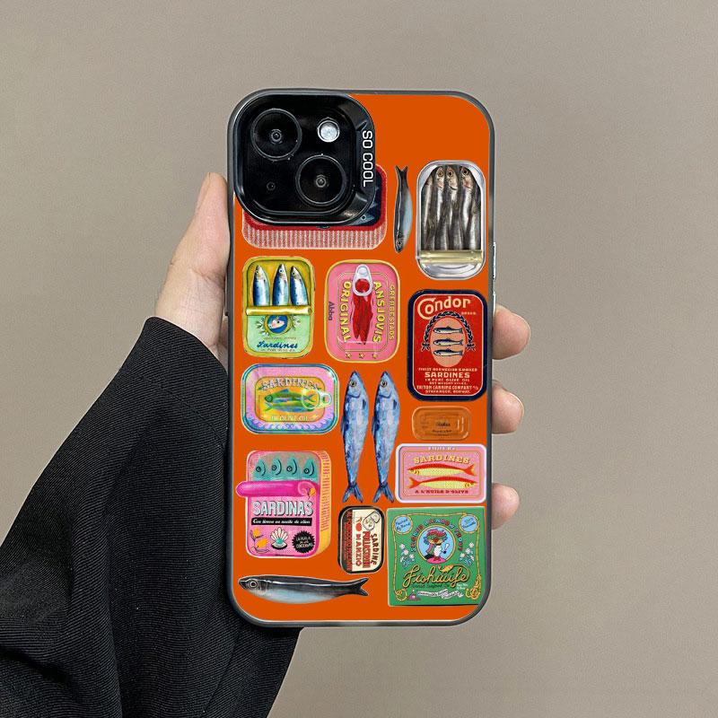 Fish Funny Sardines Laser Phone Case For iPhone 16 15 Pro Max Plus 14 13 12 Mini 11 Pro Max Shockproof Protective Back Covers