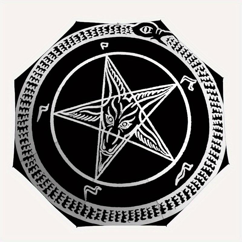 Koszulka z symbolem pentagramu Baphometa Pieczęć Diabła Parasol, Przenośny Kompaktowy Parasol Składany na 3 Części, Prezent Świąteczny ES486