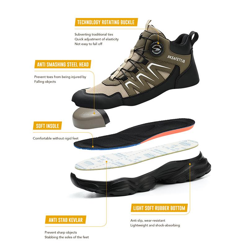 New Fashion Side Rotating Button Work Safety Boots Men Steel Toe Cap Lightweight Indestructible Boots Anti-puncture Construction Male Sneakers 37-48