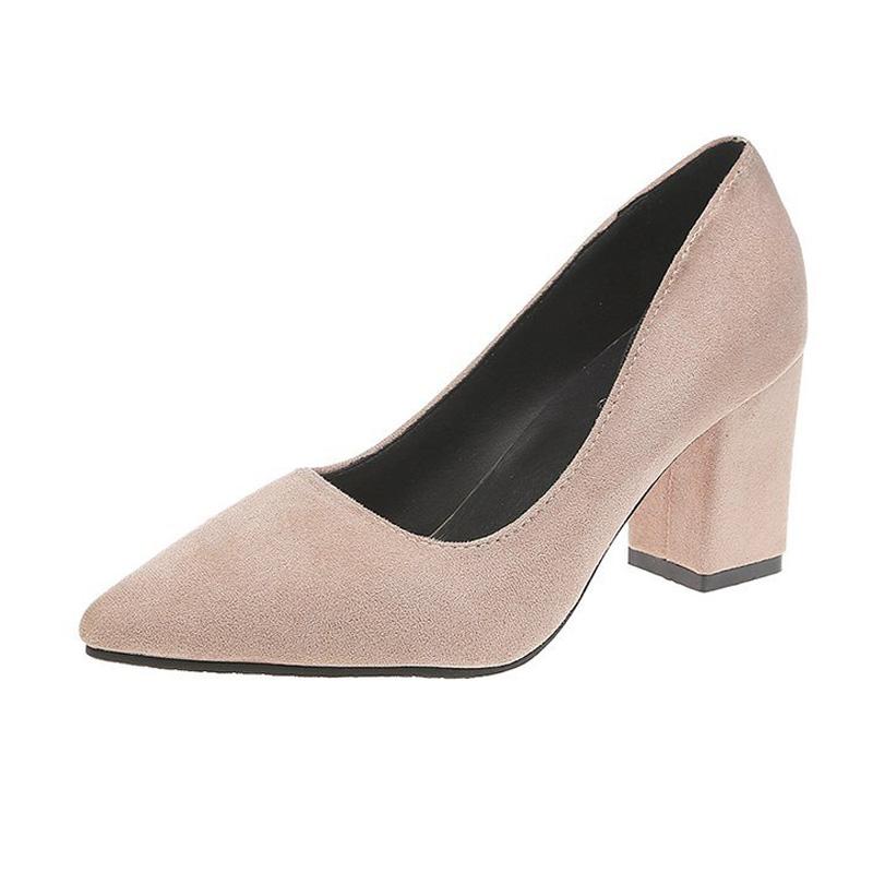 

Autumn Shoes Woman Pumps Low Thick Heels Comfortable Women Work Shoes Flock Round Toe Casual Ladies Shoe sapato feminino WSH3183 34 чорний