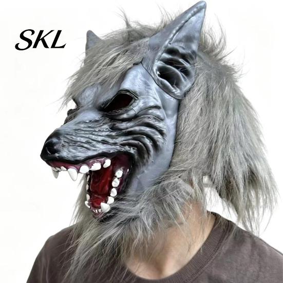 Detaillierte Halloween-Requisite Werwolf Vollkopfmaske, Latex Wolf Cosplay Kopfbedeckung mit Langlebiger Party-Maske Realistisches Fell, Spukhaus-Requisite, Verstellbar