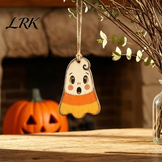 Vintage Cartoon Ghost Pumpkin Tags Halloween Wooden Ornaments, Rustic Spooky Owl Skull Decorative for Fall Festivals Hanging Decoration Fireplace Tree