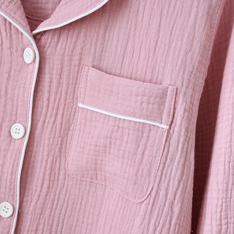 Japanese Couple's Pajamas Set: Plain Cotton, Loose Fit, Unisex, Plus Size, for Spring & Autumn.