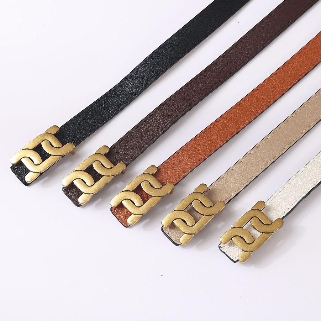 Smooth Buckle Black Lychee Grain Dual-Use Women's Leather Belt