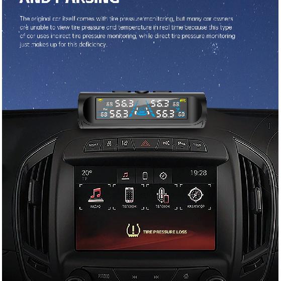 USB/Solar TPMS Temperature Monitor with 4 External Sensors Digital LCD Display 0-6.8Bar T21 Tire Pressure Gauge Car Tyre Monitor