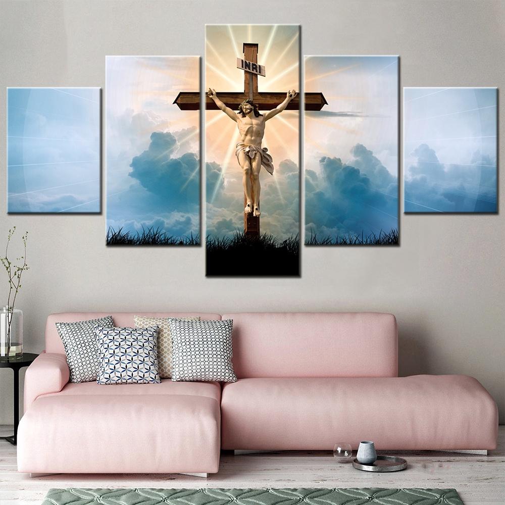5 Panels Canvas Wall Arts Poster Painting Home Decoration Hristian Religion Jesus God Cross Wallpaper Living Room Picture Print
