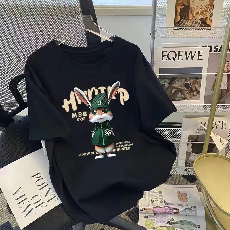 

2024 Женская футболка свободного покроя из чистого хлопка с коротким рукавом - Модный и стильный летний топ 4XL: 185-205 jin