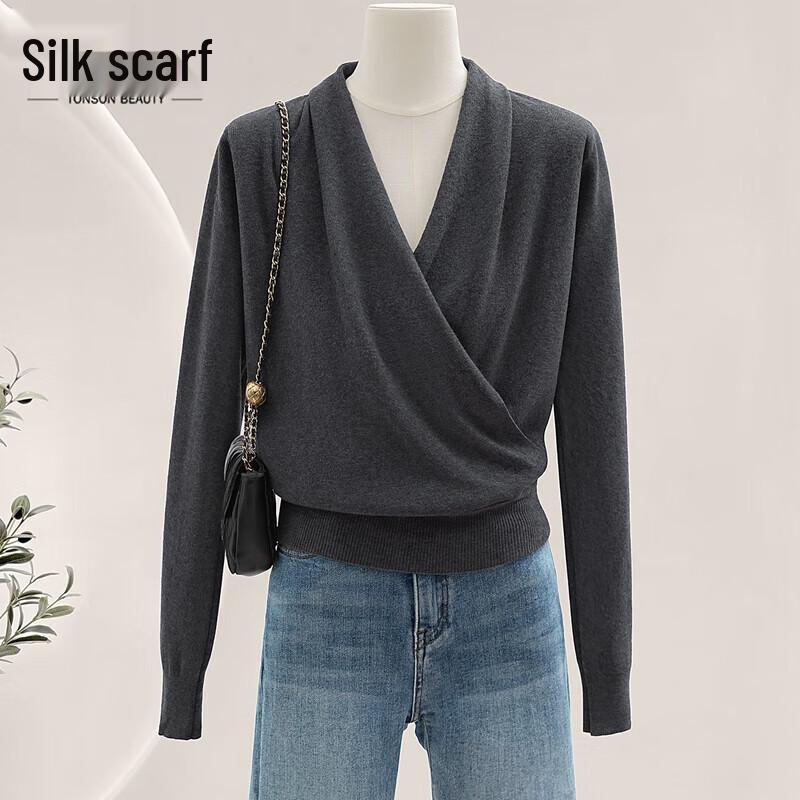 

Women s V-Neck Wool Blend Long-Sleeve Knit Sweater One Size