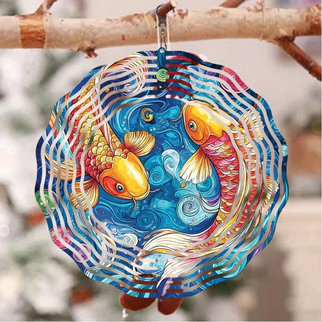 Metal Wind Chime Outdoor Hanging Decor with Koi Fish Mandala Design Soothing Sound Garden Patio Gift for Men Women