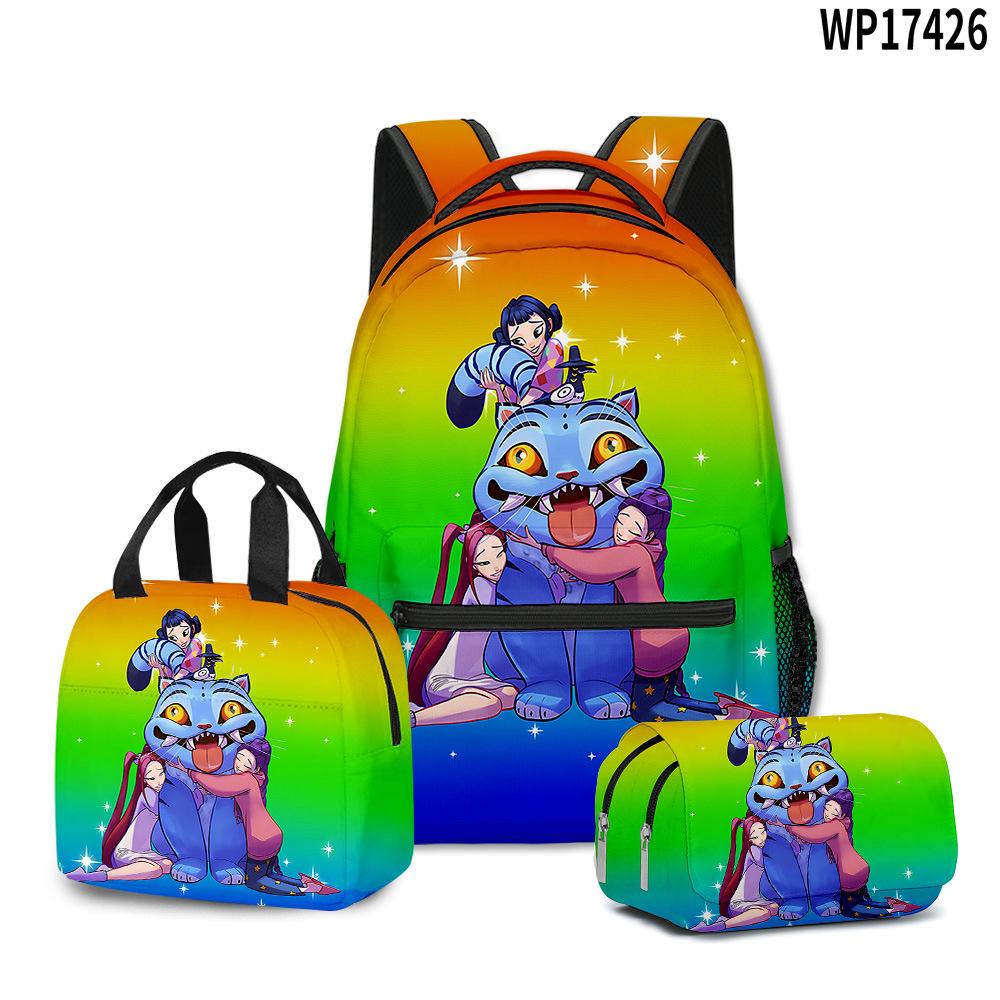 3D Movie K-Pop Demon Hunter Girl Group School Bag Backpack Lunch Bag Pencil Case Three-Piece Set