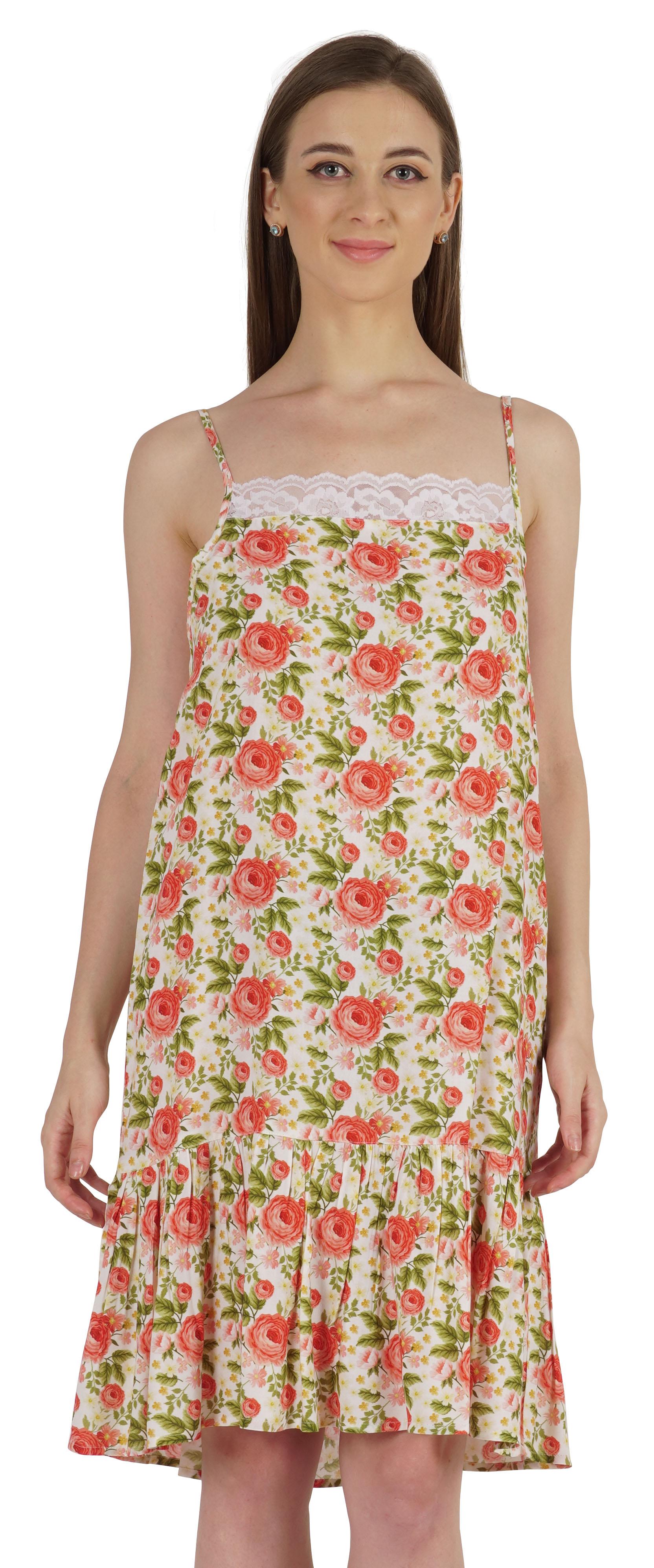 

Bimba Printed Rayon Nightwear for Womens Spaghetti Strap Night Dress Sexy XX-Large білий