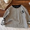 Toddler Striped Cartoon T-shirt: Spring/Autumn 2024 Collection, Round Neck Top for Kids