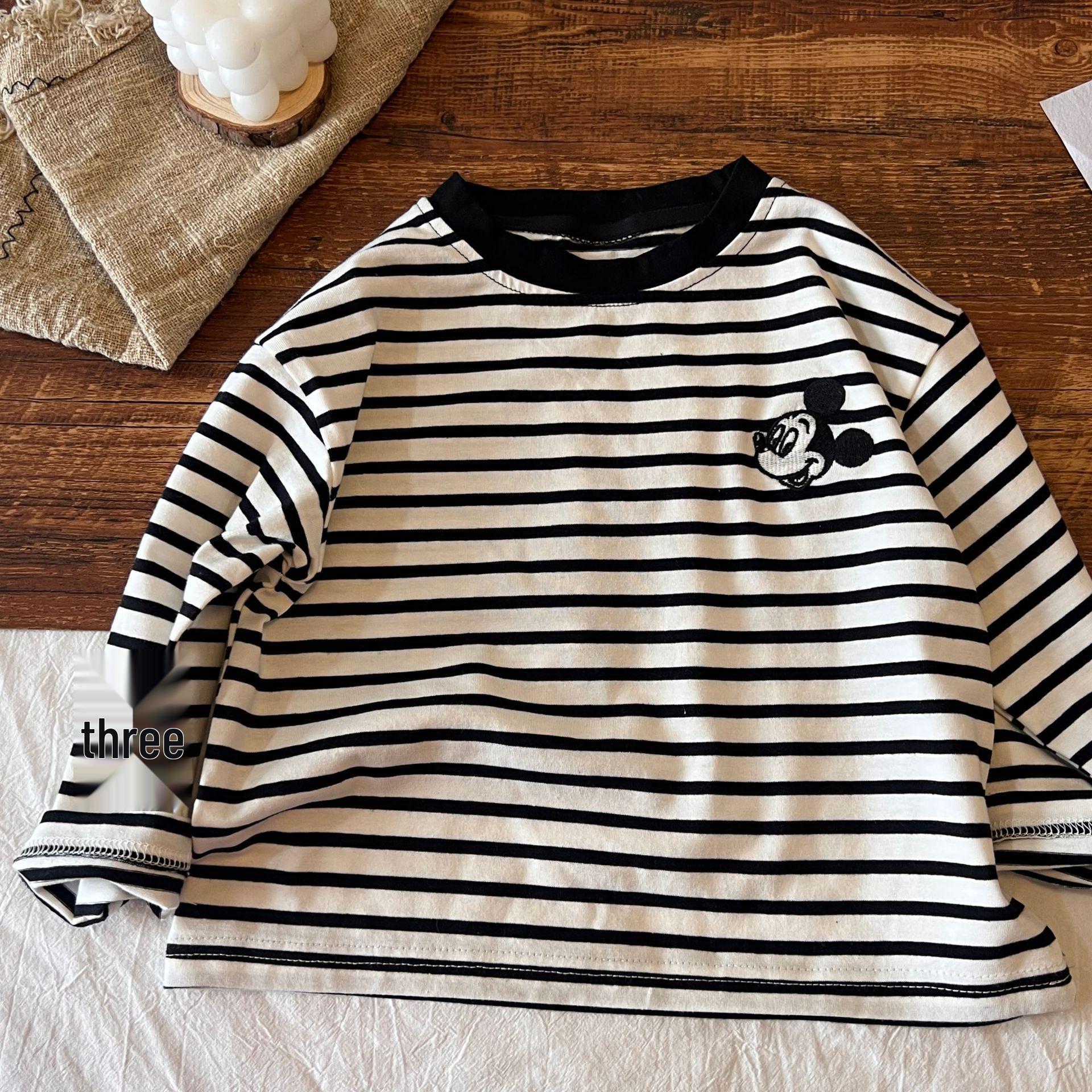 Toddler Striped Cartoon T-shirt: Spring/Autumn 2024 Collection, Round Neck Top for Kids 110 cm