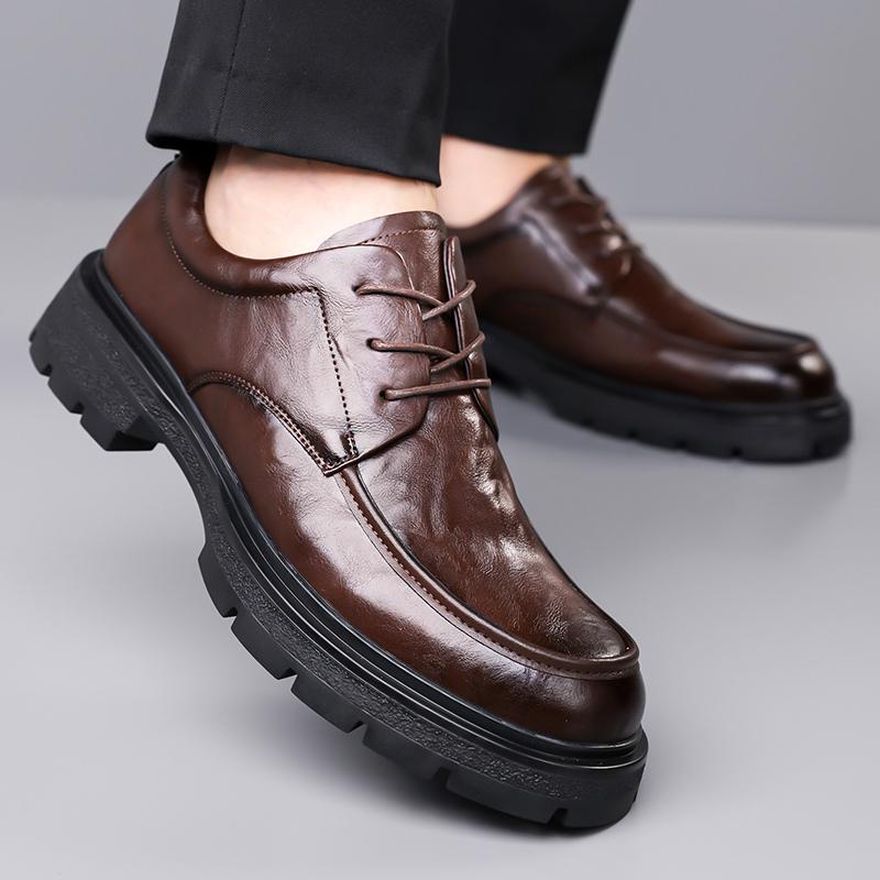 High Quality Thick Soled Comfortable Workwear Shoes Men's Fashion Versatile Big Toe Leather Shoes, Branded Business Casual Shoes