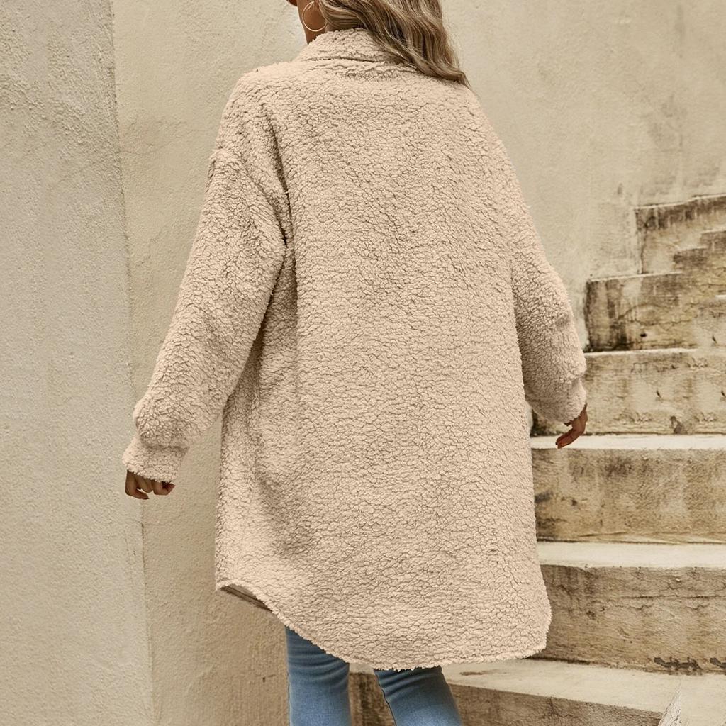 Women Fleece Jacket Long Sleeve Cardigan Sweatshirts Open Front Lapel Outerwears Women'S Winter Jacket Korean Winter Outer